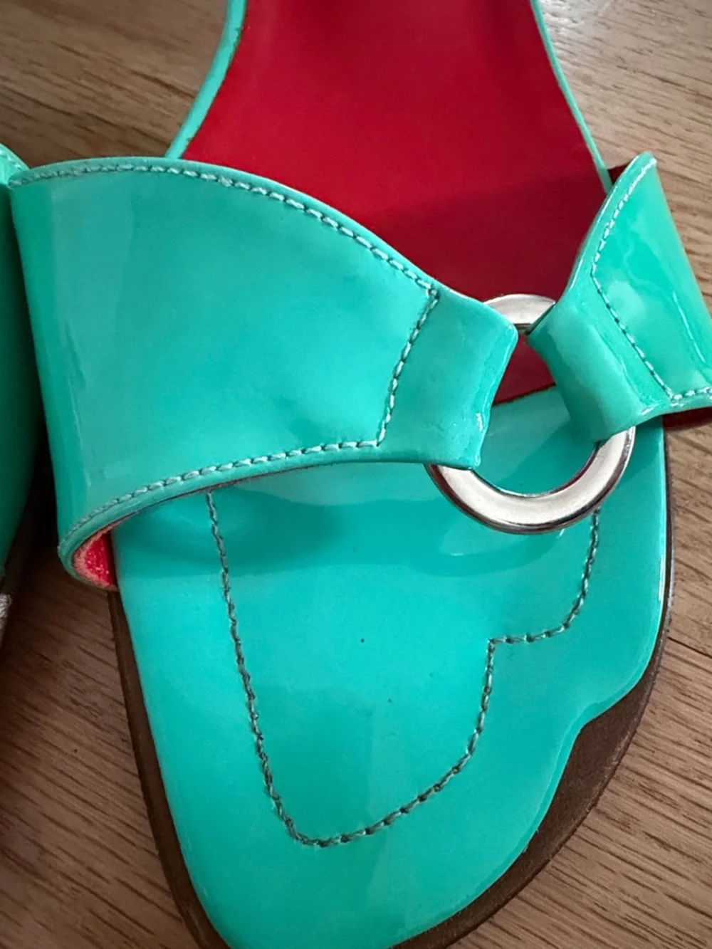 NWT! Free Lance Paris Unworn Vintage Turquoise Patent Slide Heels women sz 37.5